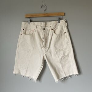 Levi Strauss 501 Denim Bermuda Cutoff Shorts Cream White Distressed Women's 33